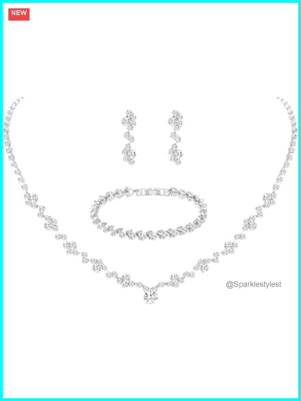 Silver Plated Crystal Rhinestone Bridal Jewelry Set Necklace Earrings Bracelet